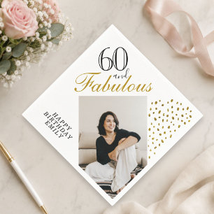 60 en Fabulous Gouden Glitter Foto 60e Verjaardag Servet