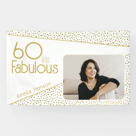 60 en Fabulous Gouden Glitter Foto 60e Verjaardag  Spandoek (Horizontaal)