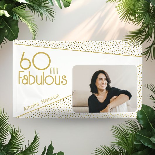 60 en Fabulous Gouden Glitter Foto 60e Verjaardag  Spandoek
