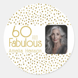 60 en Fabulous Gouden Glitter Foto 60ste Verjaarda Ronde Sticker