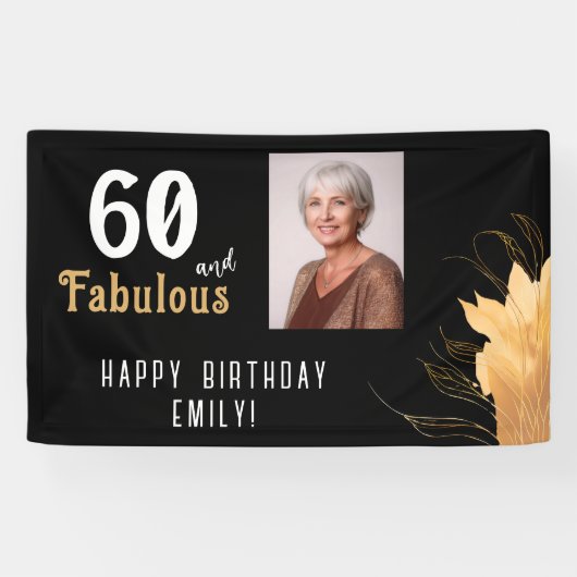 60 en Fabulous Gouden Loof 60ste Verjaardag Foto Spandoek (Horizontaal)