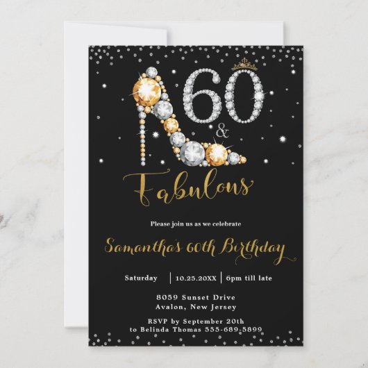 60 en Fabulous High Heel Diamonds 60e verjaardag Kaart (Voorkant)