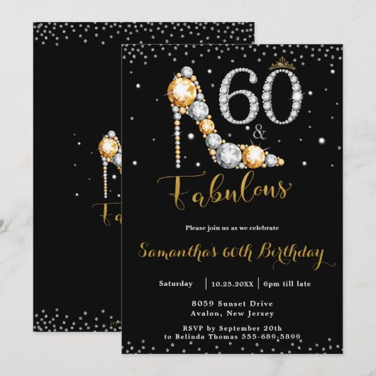 60 en Fabulous High Heel Diamonds 60e verjaardag Kaart (Voorkant / Achterkant)