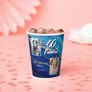 60 en Fabulous Marble Glitter 2 Foto Verjaardag Papieren Bekers