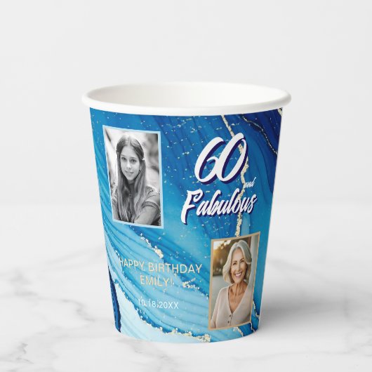 60 en Fabulous Marble Glitter 2 Foto Verjaardag Papieren Bekers (Achterkant)