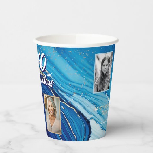 60 en Fabulous Marble Glitter 2 Foto Verjaardag Papieren Bekers (Links)