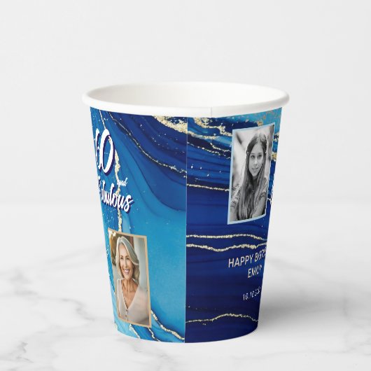 60 en Fabulous Marble Glitter 2 Foto Verjaardag Papieren Bekers (Rechts)