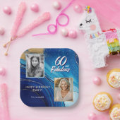 60 en Fabulous Marble Glitter 2 Foto Verjaardag Papieren Bordje (Feest)