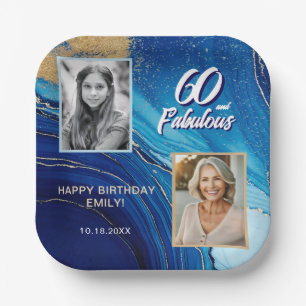 60 en Fabulous Marble Glitter 2 Foto Verjaardag Papieren Bordje