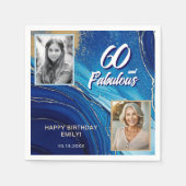 60 en Fabulous Marble Glitter 2 Foto Verjaardag Servet (Voorkant)