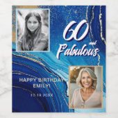 60 en Fabulous Marble Glitter 2 Foto Verjaardag Wijn Etiket (Enkel label)