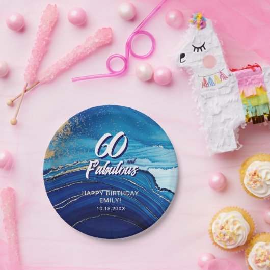 60 en Fabulous Marble Glitter verjaardag Papieren Bordje (Feest)