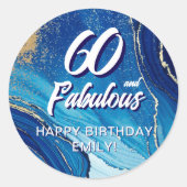 60 en Fabulous Marble Glitter verjaardag Ronde Sticker (Voorkant)