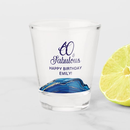 60 en Fabulous Marble Glitter Verjaardagsfeest Shot Glas (Voorkant)