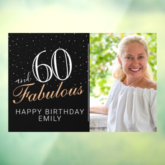 60 en Fabulous Modern Black 60th Birthday Foto Raamsticker (Vel 3)