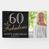 60 en Fabulous Modern Black 60th Birthday Foto Spandoek (Horizontaal)