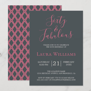 60 en Fabulous Pink Black 60th Birthday Party Kaart