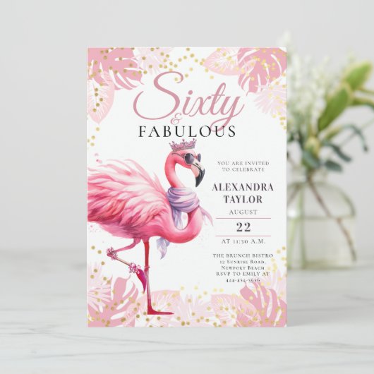 60 en Fabulous Pink Flamingo Grappige 60e Verjaard Kaart (Staand voorkant)
