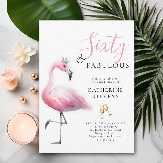 60 en Fabulous Pink Flamingo Tiara 60e verjaardag Kaart
