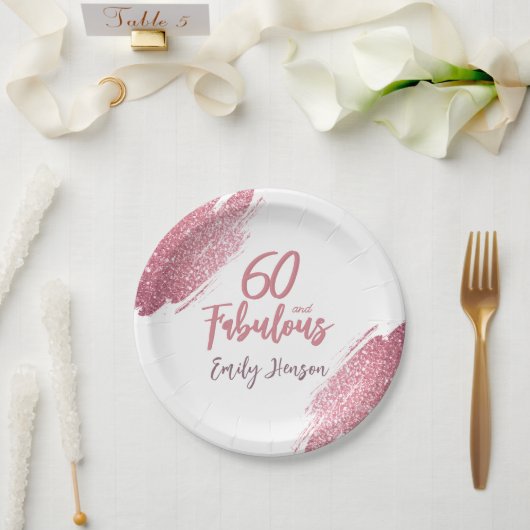 60 en Fabulous Pink Glitter 60e verjaardag Papieren Bordje (Huwelijk)
