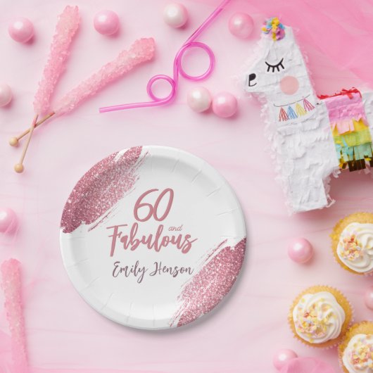 60 en Fabulous Pink Glitter 60e verjaardag Papieren Bordje (Feest)