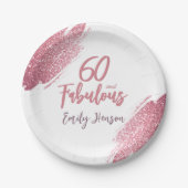 60 en Fabulous Pink Glitter 60e verjaardag Papieren Bordje (Voorkant)