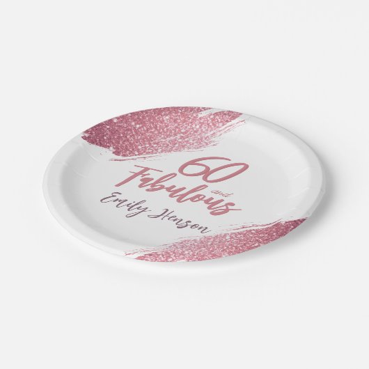 60 en Fabulous Pink Glitter 60e verjaardag Papieren Bordje (Gekanteld)