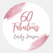 60 en Fabulous Pink Glitter 60e verjaardag Ronde Sticker (Voorkant)