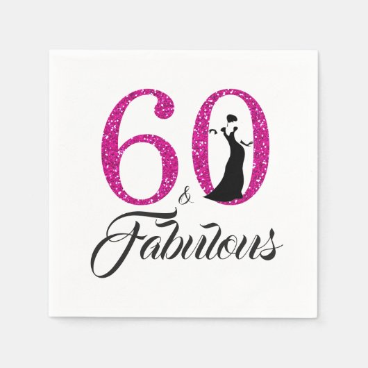 60 en Fabulous Pink Glitter 60ste verjaardagsfeest Servet (Voorkant)
