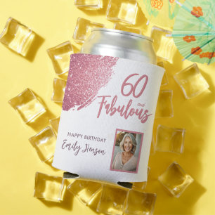 60 en Fabulous Pink Glitter Foto 60e verjaardag Blikjeskoeler