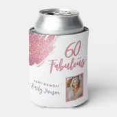60 en Fabulous Pink Glitter Foto 60e verjaardag Blikjeskoeler (Blikje Voorkant)
