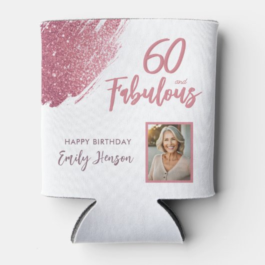 60 en Fabulous Pink Glitter Foto 60e verjaardag Blikjeskoeler (Voorkant)