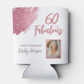 60 en Fabulous Pink Glitter Foto 60e verjaardag Blikjeskoeler (Achterkant)