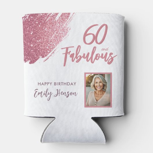 60 en Fabulous Pink Glitter Foto 60e verjaardag Blikjeskoeler (Achterkant)