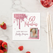 60 en Fabulous Pink Glitter Foto 60e verjaardag Servet (Insitu)