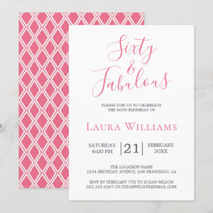 60 en Fabulous Pink White, 60th Birthday Party Kaart
