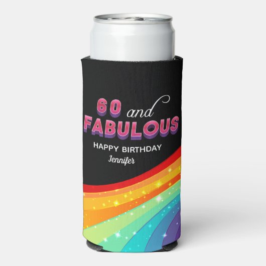 60 en Fabulous Rainbow Verjaardagsfeest Custom Seltzer Blikjeskoeler (Seltzer Achterkant)