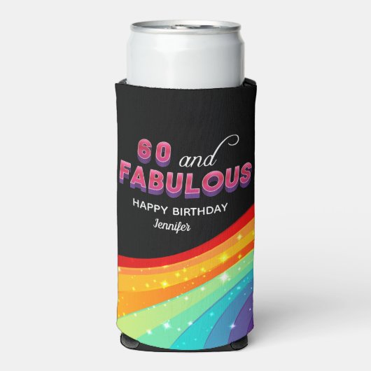 60 en Fabulous Rainbow Verjaardagsfeest Custom Seltzer Blikjeskoeler (Seltzer Voorkant)