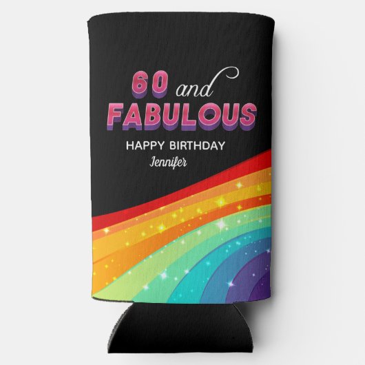 60 en Fabulous Rainbow Verjaardagsfeest Custom Seltzer Blikjeskoeler (Achterkant)