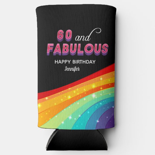 60 en Fabulous Rainbow Verjaardagsfeest Custom Seltzer Blikjeskoeler (Voorkant)