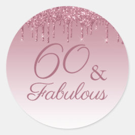 60 en Fabulous Roos Gold Pink Dripping Glitter Ronde Sticker