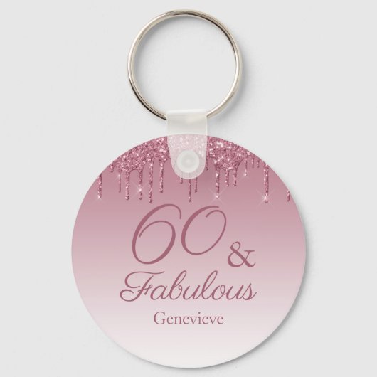 60 en Fabulous Roos Gold Pink Dripping Glitter Sleutelhanger (Voorkant)