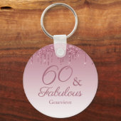 60 en Fabulous Roos Gold Pink Dripping Glitter Sleutelhanger (Voorkant)