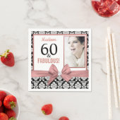 60 en Fabulous Roos gouden boog damast 60e Verjaar Servet (Insitu)