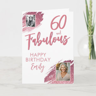 60 en Fabulous Roze Glitter Foto Verjaardag Kaart