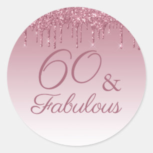 60 en Fabulous Roze Goud Roze Druppelende Glitters Ronde Sticker