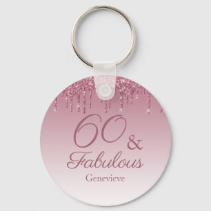 60 en Fabulous Roze Goud Roze Druppelende Glitters Sleutelhanger