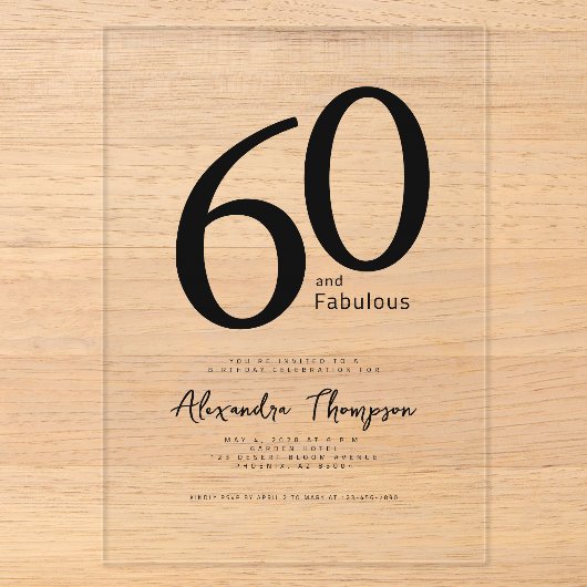 60 en Fabulous Script 60ste verpartij Acryl Uitnodigingen (Voorkant)