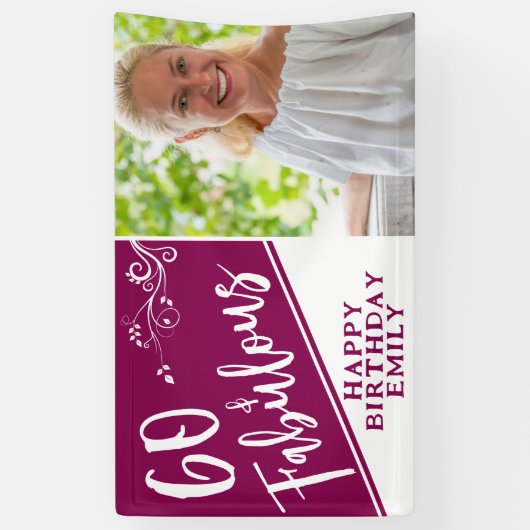 60 en Fabulous Script Foto Magenta 60ste verjaarda Spandoek (Verticaal)