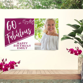 60 en Fabulous Script Foto Magenta 60ste Verjaarda Spandoek